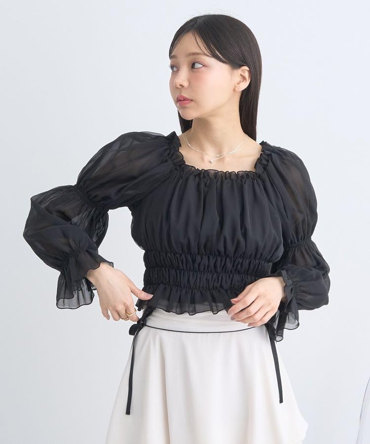 music Casual square neck shirred short blouse for black [earth & ecology] women,