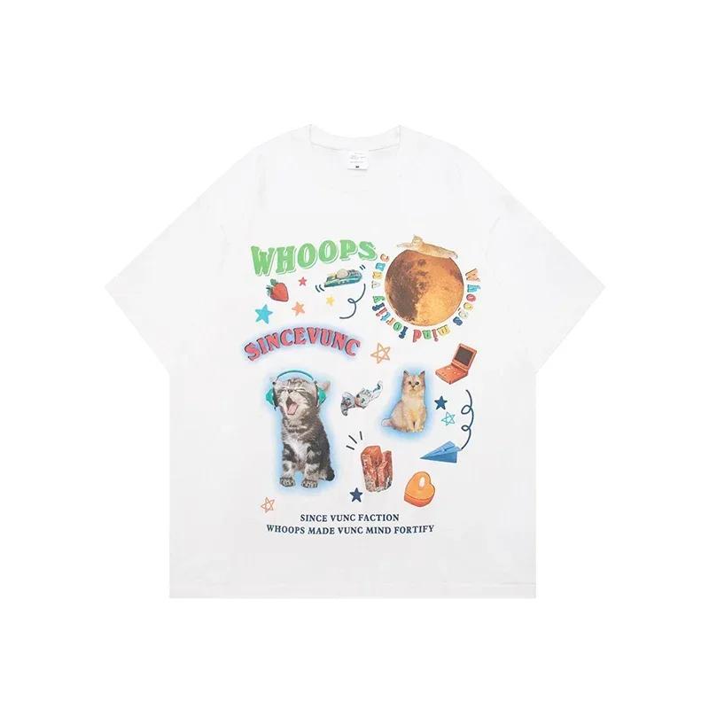 Rock Puppy Couple Clothing Rabbit Kawaii Women's T-shirt Y2k Fashion Blouse Harajuku Streetwear Cat Print Tops Women Clothing