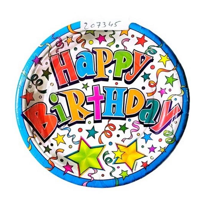 Unique Party Stars Happy Birthday Disposable Plates (Pack of 8)
