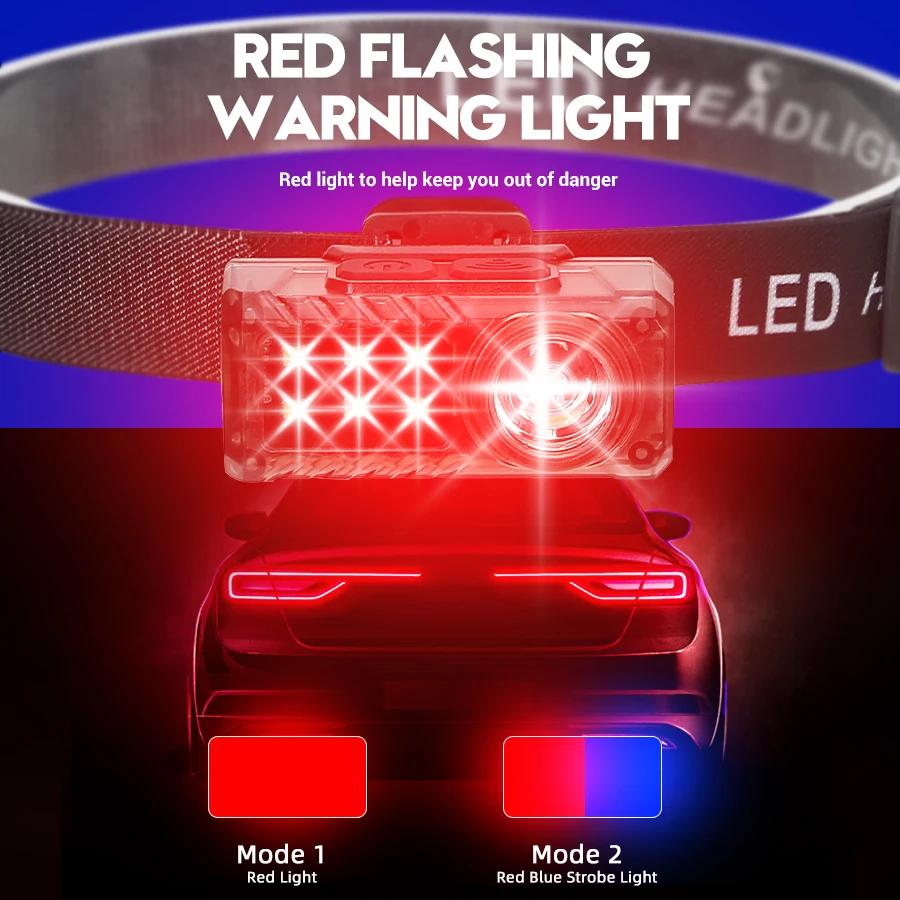 LED COB Stirnlampe Bewegungssensor Camping Angeln Laterne USB Wiederaufladbare Stirnlampe mit Magnet Warnlampe Kappenclip Lichter