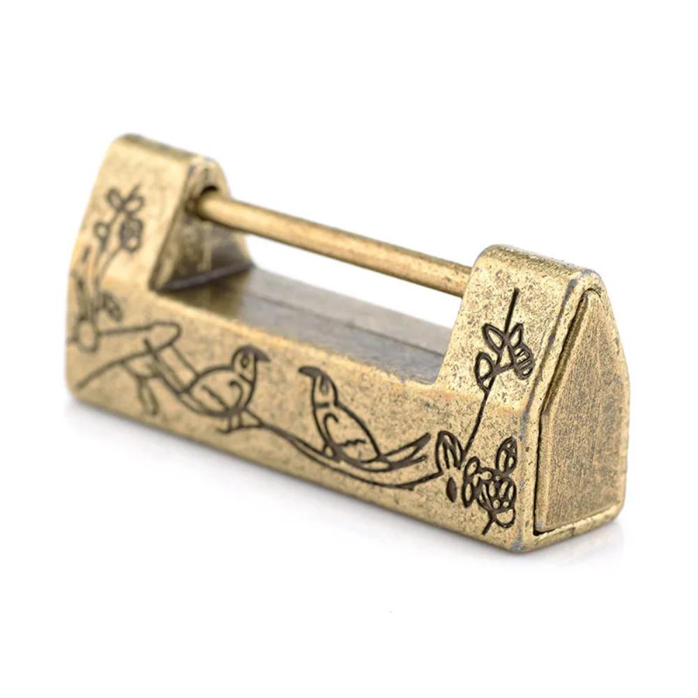 Antique Zinc Alloy Lock Vintage Padlock for Jewelry Box Drawer Chest Cabinet Ornate Floral Bird Decoration Includes Key
