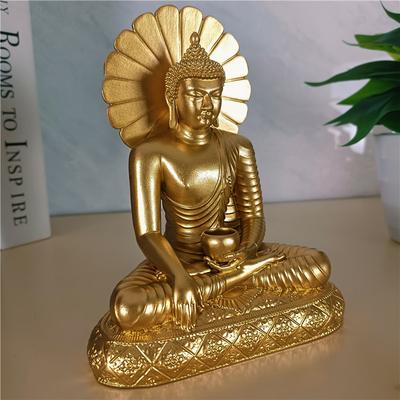 Gold Sakyamuni Buddha Statues Figurines Ornaments Resin Craft Feng Shui Meditation Buddha Sculpture Home Office Decoration
