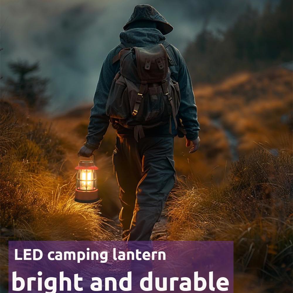 LED Camping Lantern, Vintage Metal Camp Light, Camping Lights, Portable, Outdoor Tent Bulb, Outages