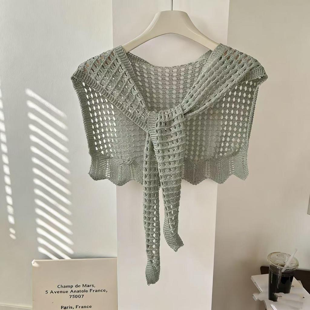 Damen Modestrick-Häkelschal - Dekorative Taillenschleife, Luftige Sommer-Schulterbedeckung, Sonnenschutz mit Rock.