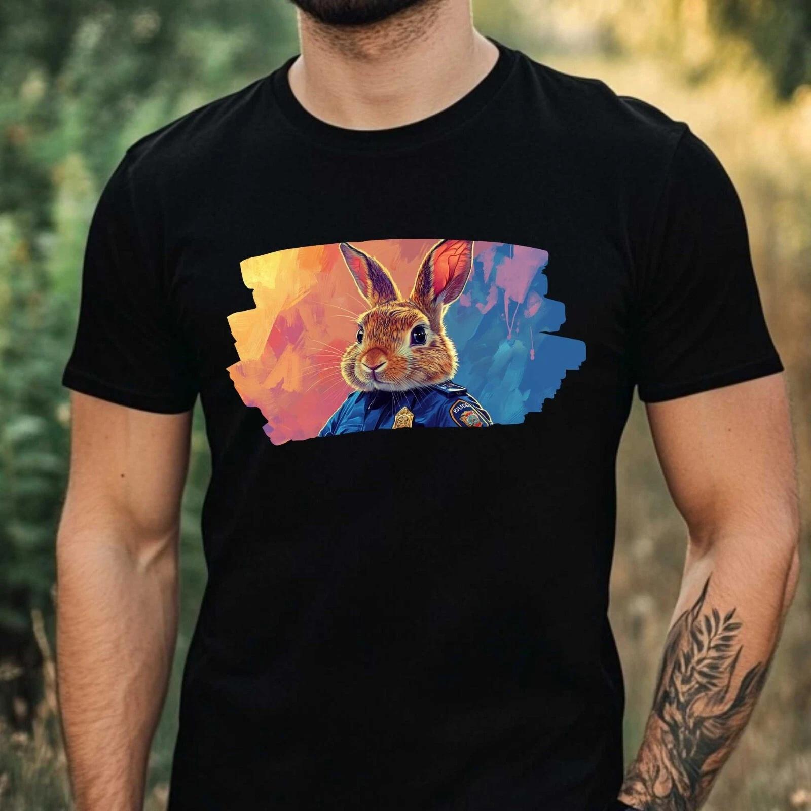 T-Shirt Herren Hase als Polizist Motiv Baumwolle Größe XS bis 5XL XXL