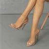 New Transparent PVC Slippers Women Temperament Pointed Toe Metal High Heels Sandals Ladies Party Open-toed Elegant Shoes