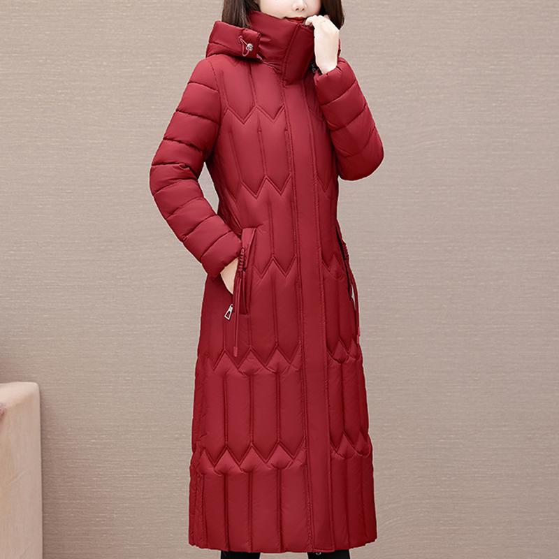 Fashion Middle Age Women's Winter Parka Hooded Casual Warm Long Coats Thick Women Jackets