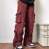 Men Cargo Pants Oversized Wide Leg Multi Pockets Solid Color Soft Breathable High Street Hip Hop Full Length Men Vintage Pants