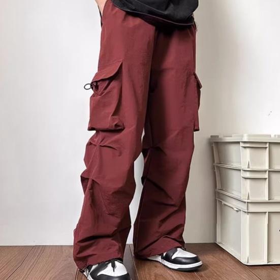 Men Cargo Pants Oversized Wide Leg Multi Pockets Solid Color Soft Breathable High Street Hip Hop Full Length Men Vintage Pants