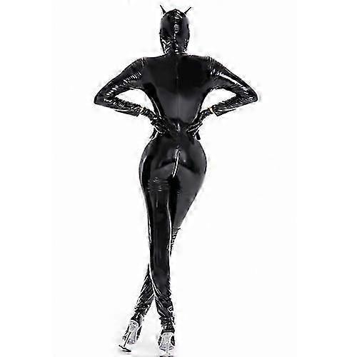 Womens Latex Catsuit Sexy Patent Leather Bodysuit Shiny Onepiece Jumpsuit