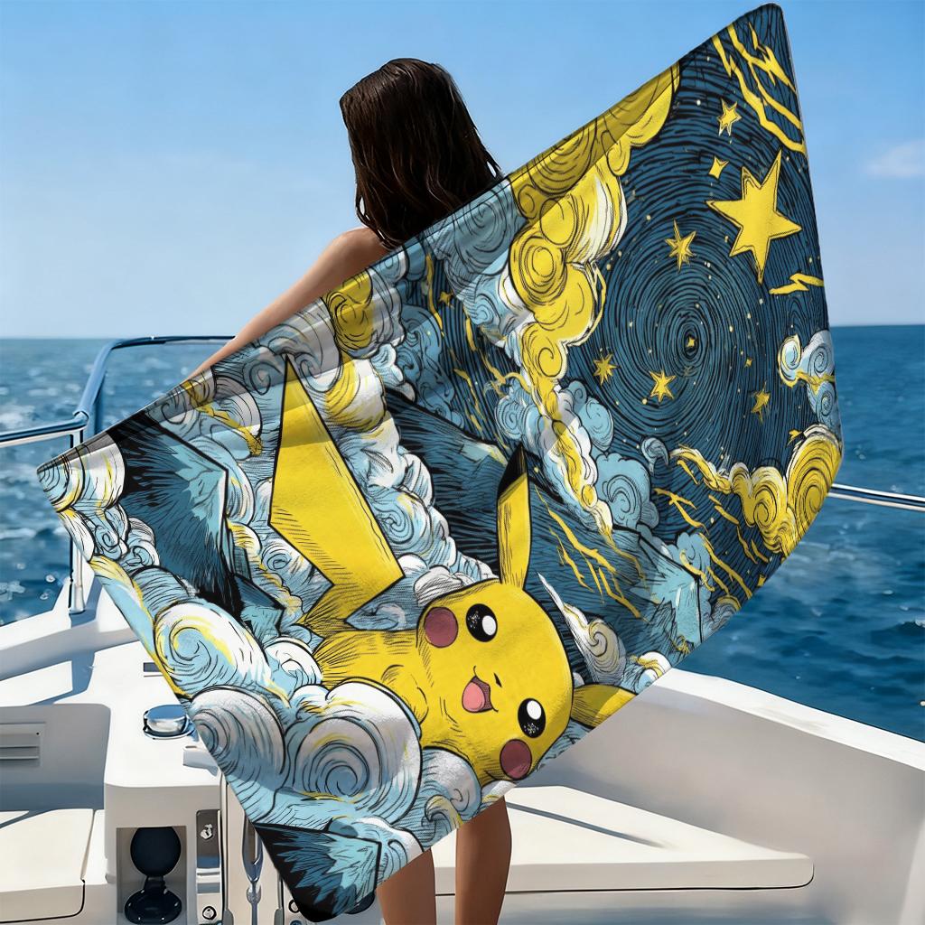 Cute Pokemon Beach Towel Van Gogh Style Super Absorbent Bath Towel For Beach Pool Sport Yoga Home Travel Towel Gift for Friend