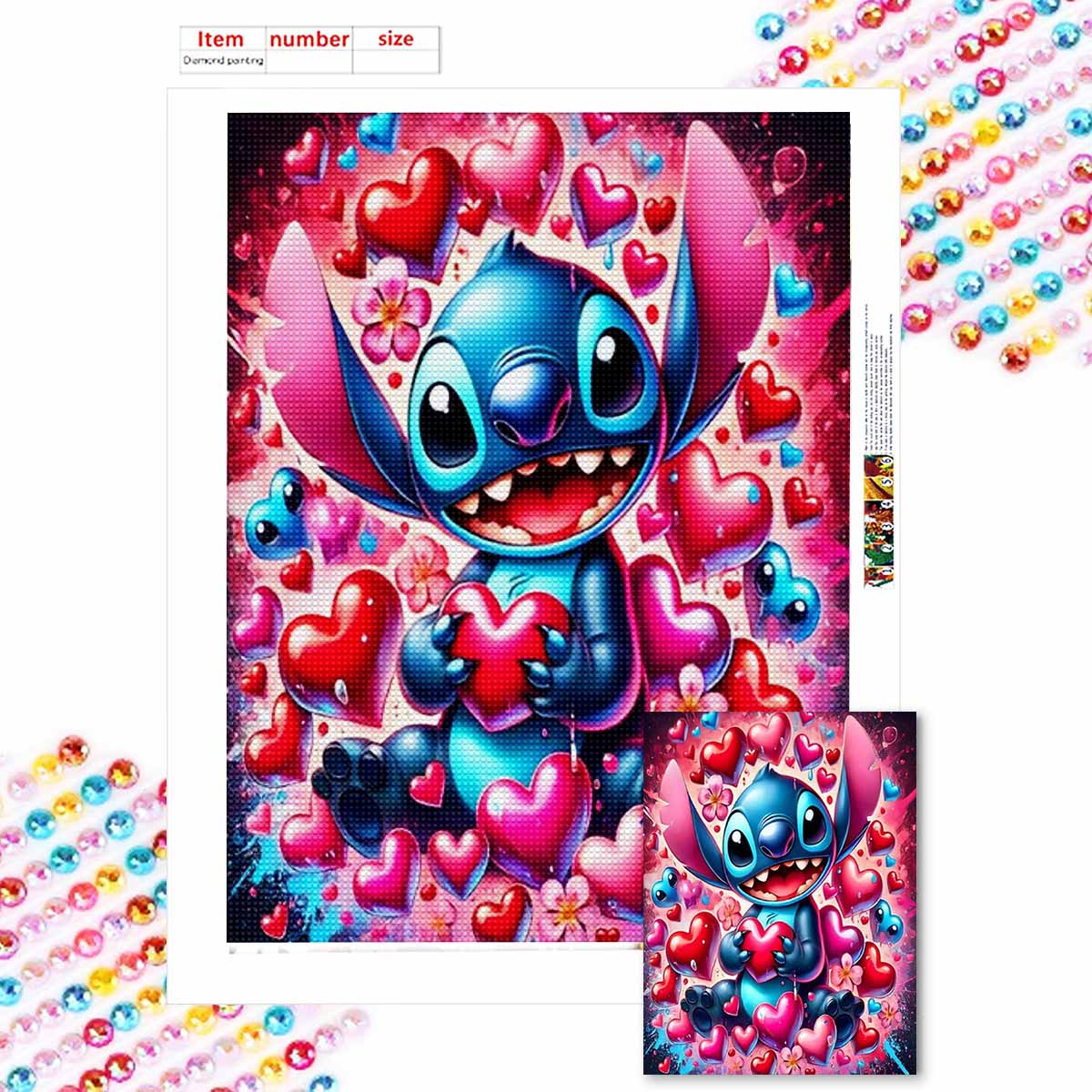 

Полная круглая алмазная живопись Любовь Стич Искусство Стразы Картина Мозаика Сделай сам 5D Вышивка крестом Домашнее украшение Round 20x30cm