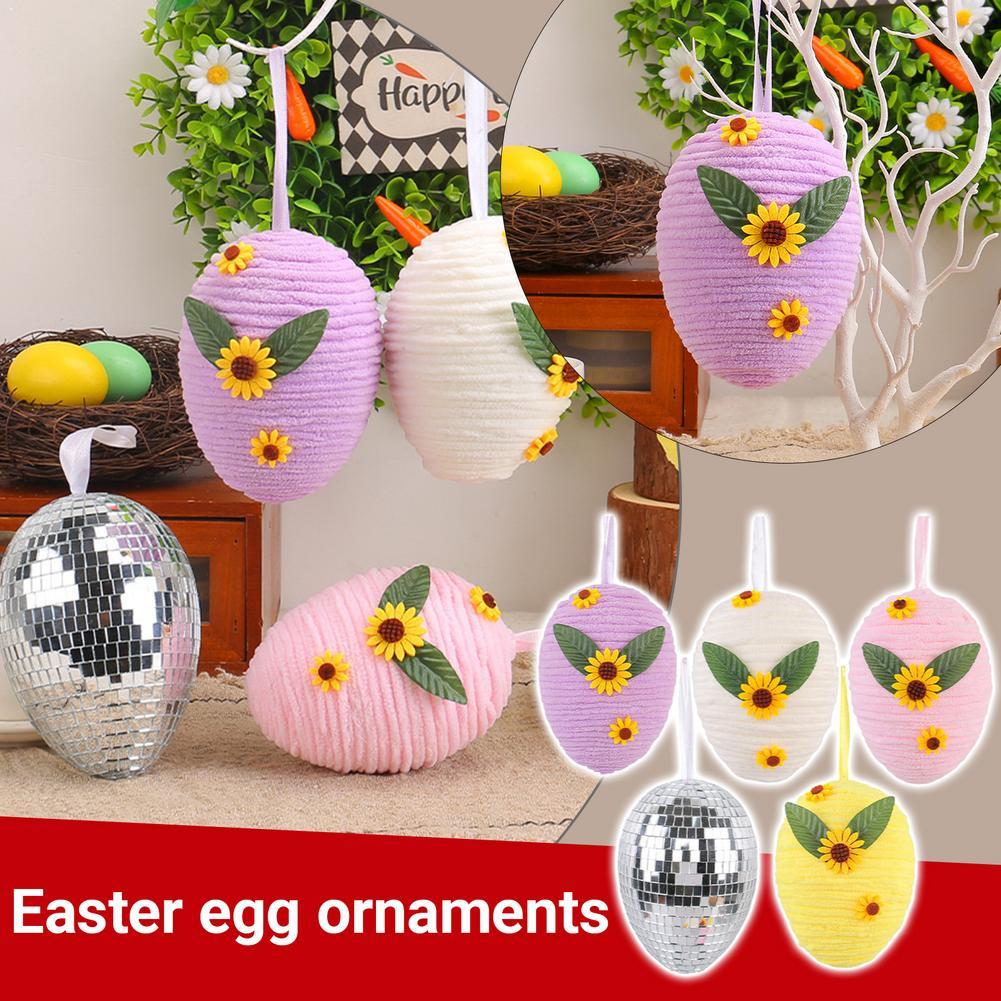 Silver Easter Egg Ornaments Hanging Ornament Set Diy Crochet Sunflower Easter Eggs Holiday Pendent Reflective Glass Disco Ball