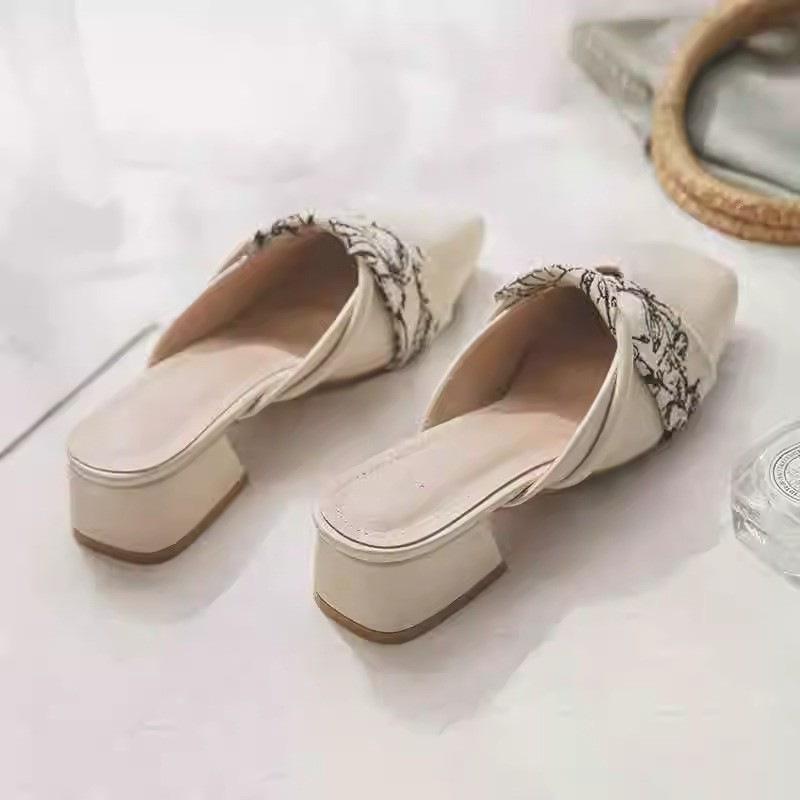 Temperament bag head half slippers women's summer 2025 new lazy one pedal middle heel sandals