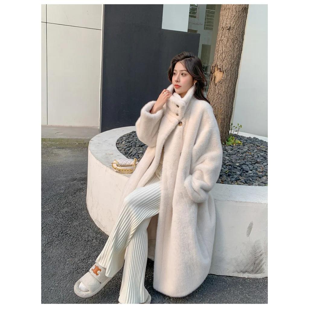 VAYLA Damen Kunstpelz Lange Mäntel Jacken Stehkragen Mantel Dick Warm Y2k Streetwear Jacke Elegant Arbeit Freizeit Oberbekleidung Herbst Winter