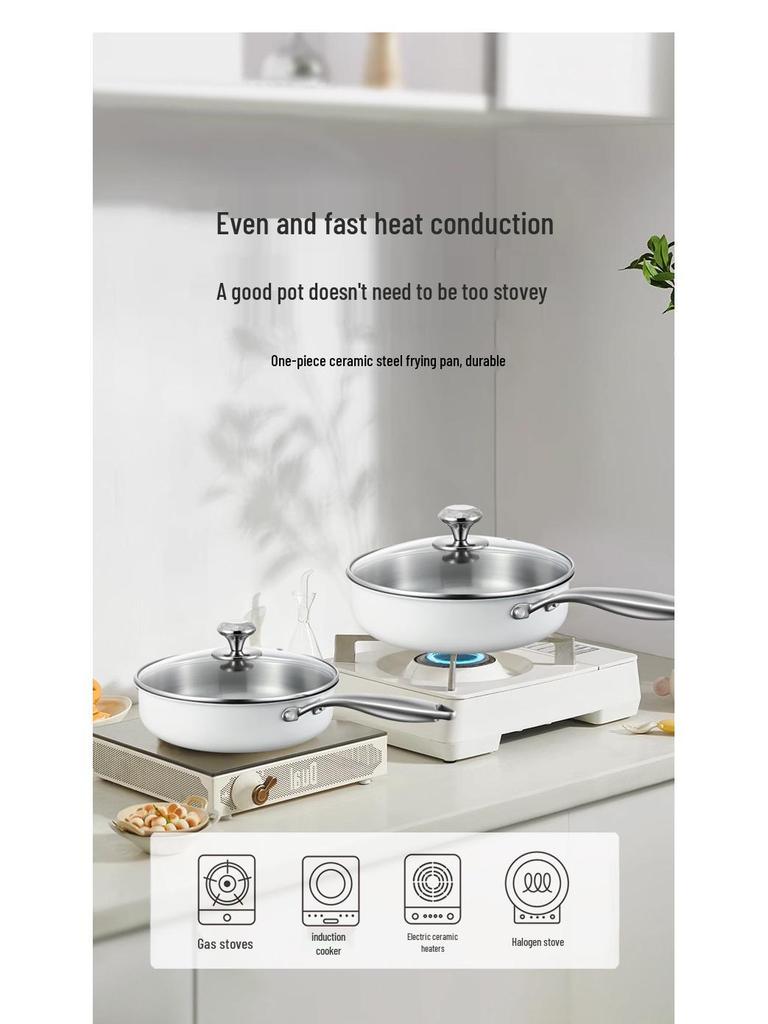 316 Stainless Steel Ceramic Flat-Bottom Non-Stick Wok and Frying Pan for Gas and Induction Cookers