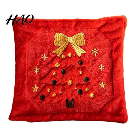 Soft Skin Friendly Cushion Covers Christmas Plush Pillowcase, 3D Embroidered Design Throw Pillow Festive Home Accents for Holiday Cover, Decorative