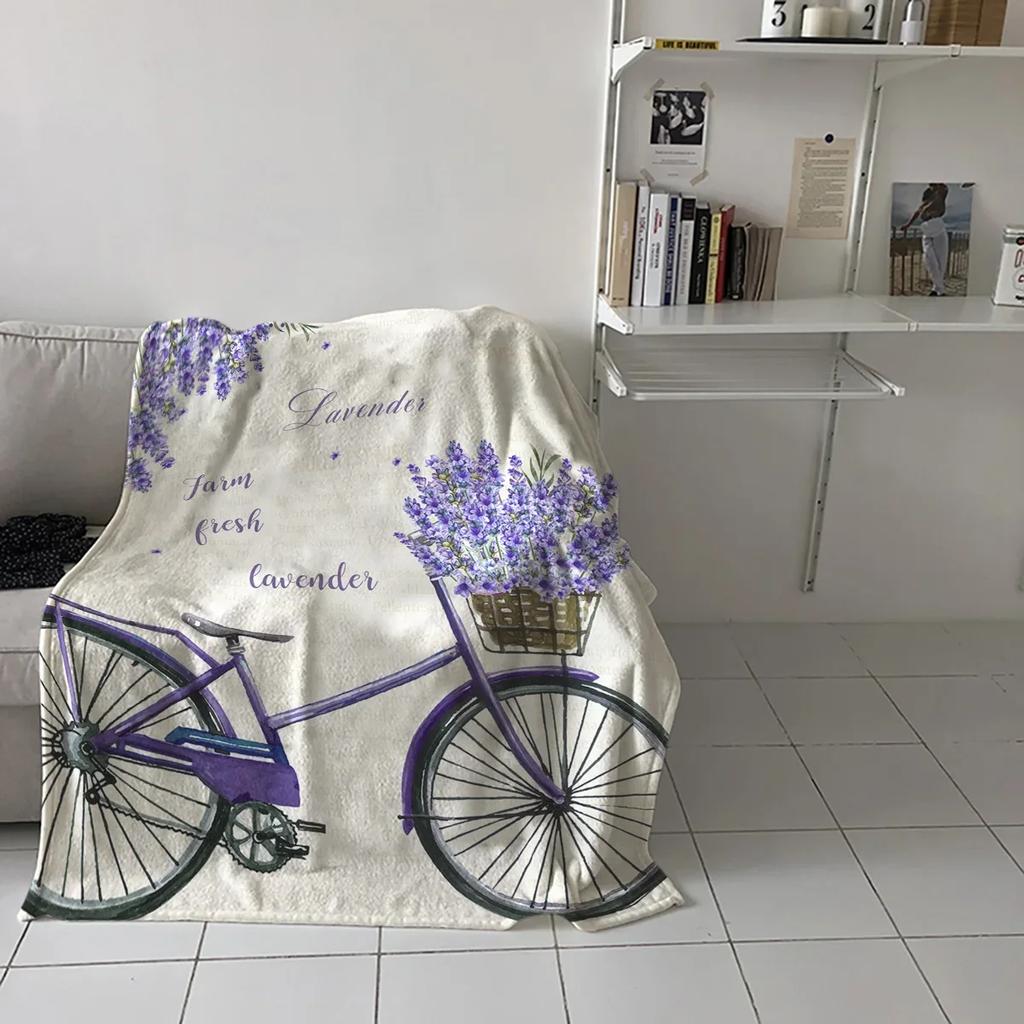 Farm Purple Fresh Flower Lavender Bicycle Flannel Blankets For Sofa Beds Bedding Room Soft Fleece Blanket Bedspread Home Textile
