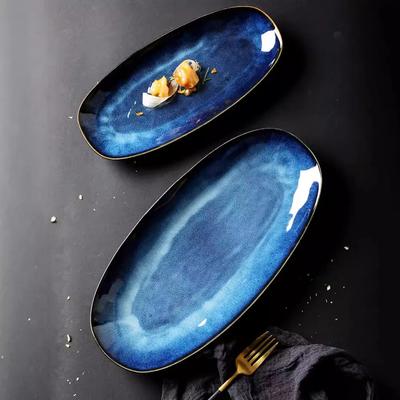 Large Ceramic Fish Tray Oval Sushi Western Dish Hotel Restaurant Commercial Dish