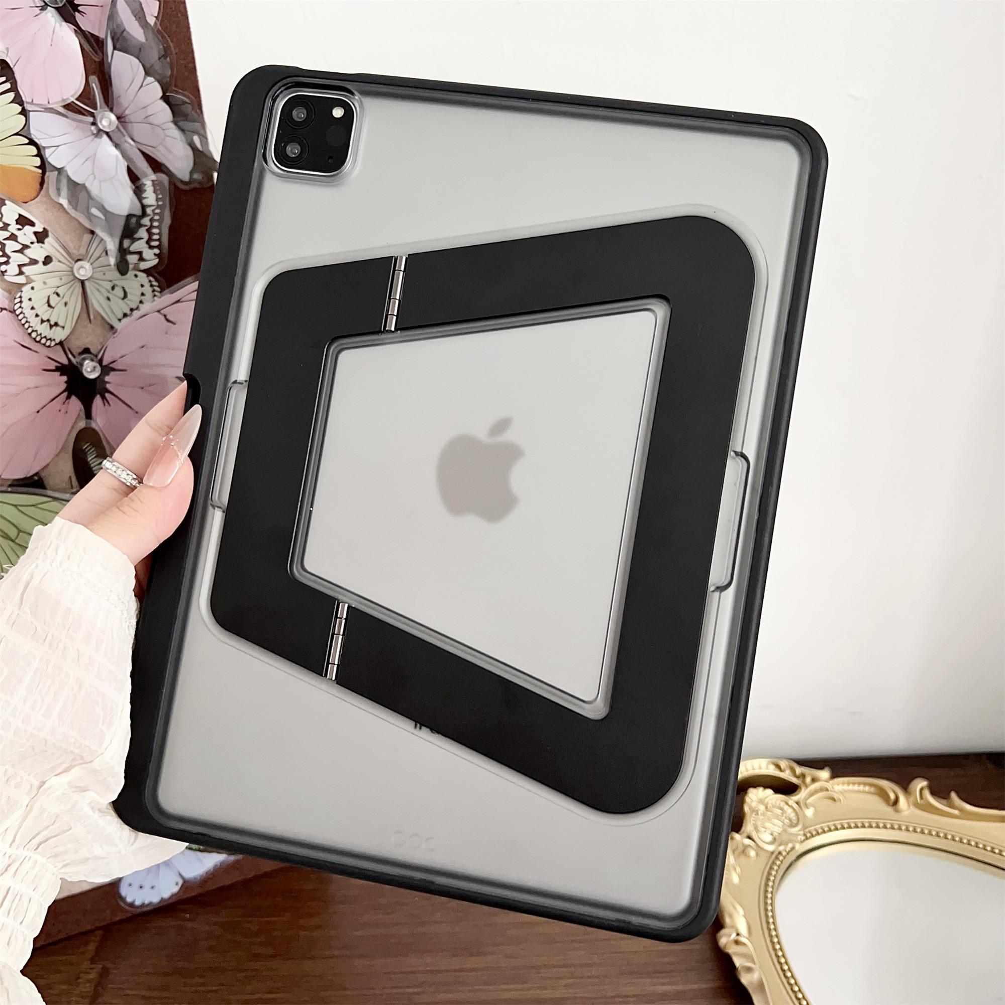 

For iPad Air 11 (2025)/(2024) Case with Pencil Holder Metal Foldable Kickstand TPU Acrylic Matte Tablet Cover Black