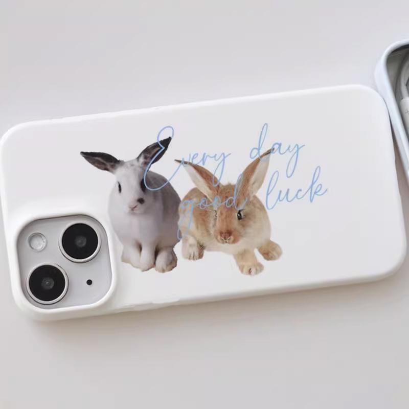 

Корейский Ins Милый Счастливый Чехол для Телефона с Двумя Кроликами для iPhone 17 16 15 14 13 12 11 Pro Max X XS XR Plus Air Глянцевая Пленка Жесткий ПК iPhone 17 Pro