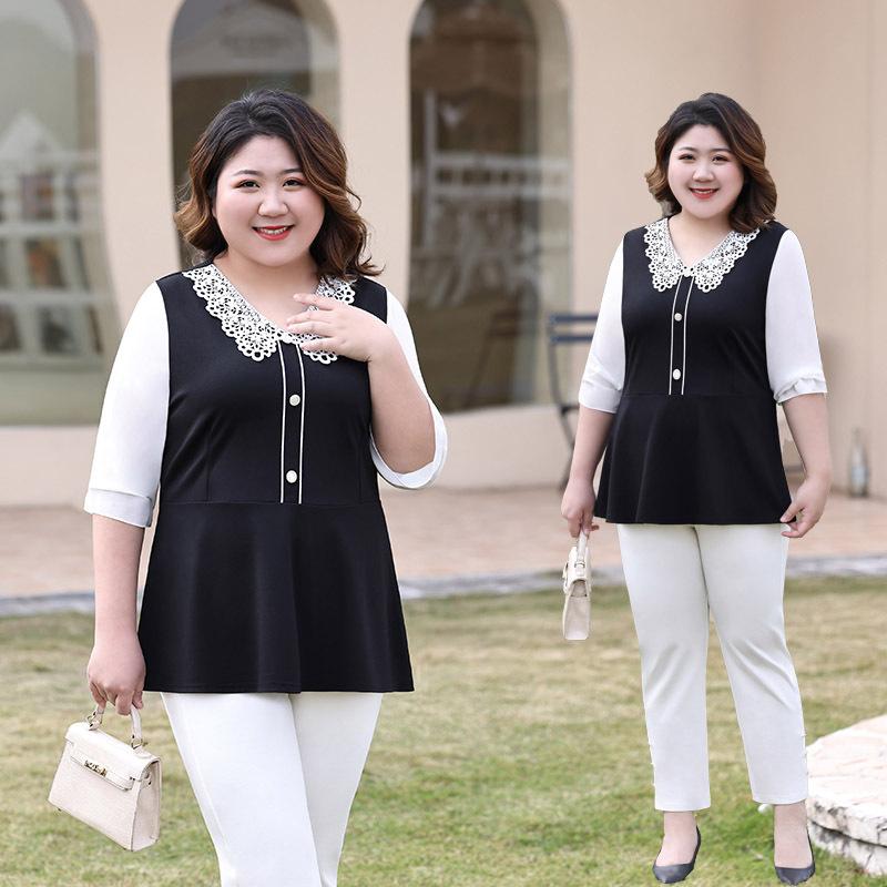 

Шифоновая рубашка, блузка, весенняя женская рубашка больших размеров, свободная рубашка, тонкая кружевная рубашка с v-образным вырезом на животе 7XL чёрный