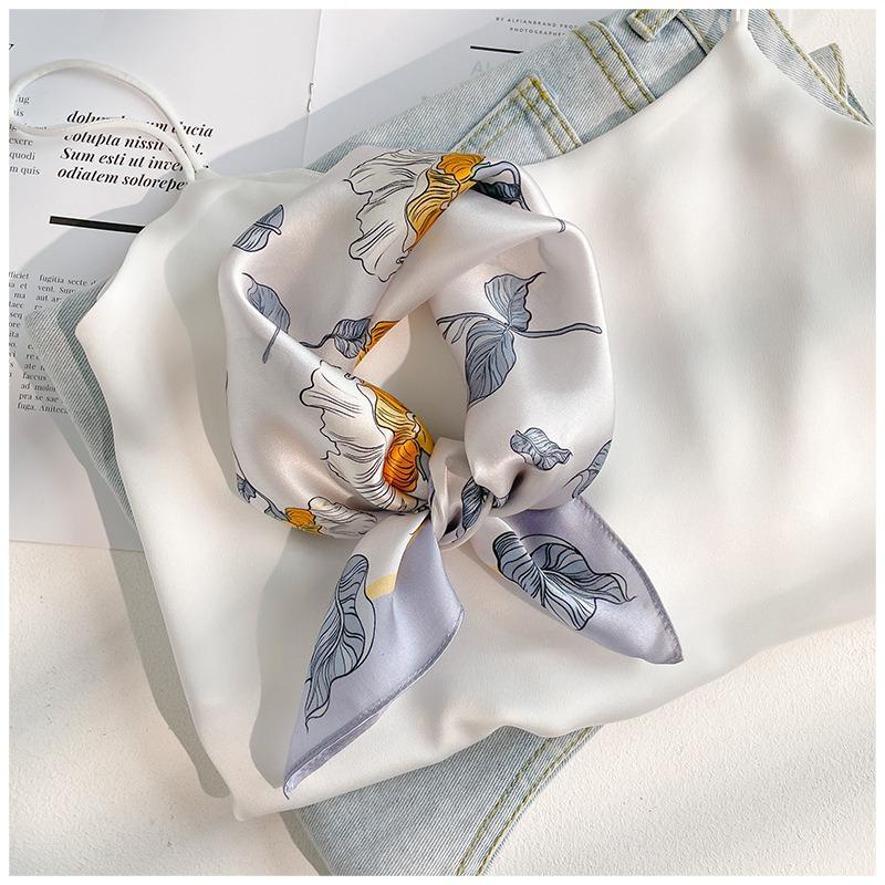 New Silk Silk Scarf Women's Spring Fashion Elegant Peony Plain Crepe Satin Silk Scarf 100% Mulberry Silk Square Scarf 53 Silk Scarf