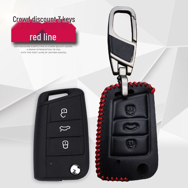 Estojo de Chaves de Couro Genuíno Costurado à Mão para Skoda Octavia & VW Golf 7
