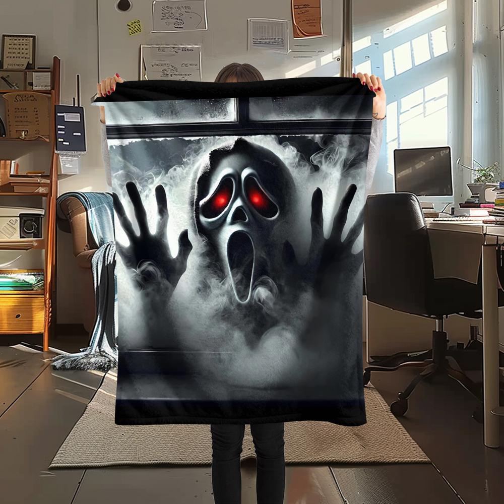 1Pc Horror Killer Print Flannel Blanket, High quality Comfortable for All Seasons, Home Decor, Warmth and Comfort, Perfect for Christmas Gifts