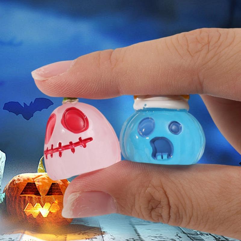 8PCS Spooky Halloween Luminous Pumpkin Ghost Mini Glow In The Dark Resin Craft Statues Vivid Color Home Party Display Kids