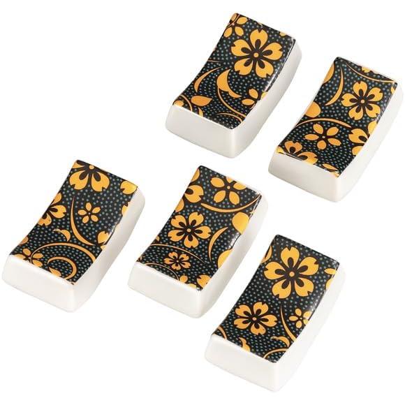 Kutani Ware Iwata-ya Chopstick Rest (Square) Blue Grains Cherry Blossom K9-439 - Everyday Kutani Ware Chopstick Rest, Traditional Craft, Affordable,