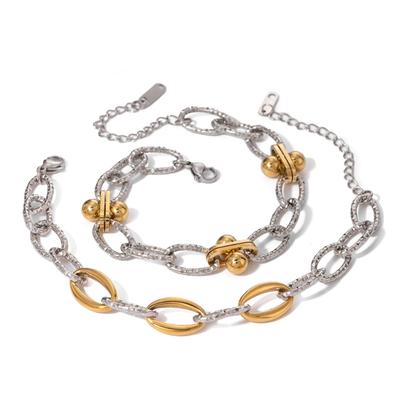Stainless Steel Double Tone Handmade Bead Chain Bracelet Adjustable Length Wristchain Fashionable Wristwear Jewelry