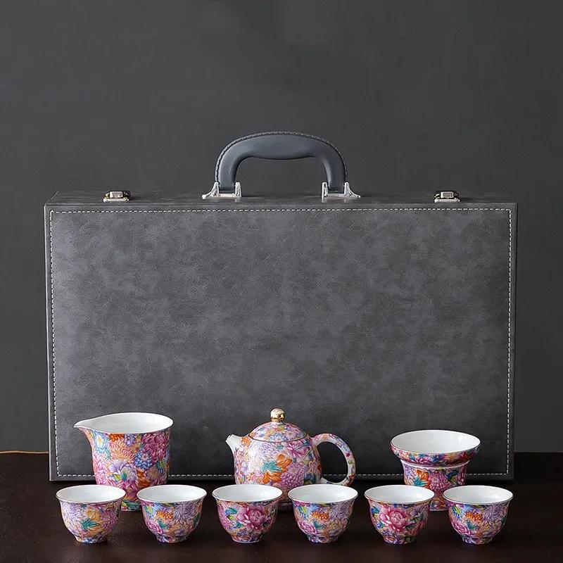 

Enamel Color Ceramic Tea Set One Pot and Six Cup Suit Custom Exquisite Teaware Accessories Chinese Beauty Filter Teapot