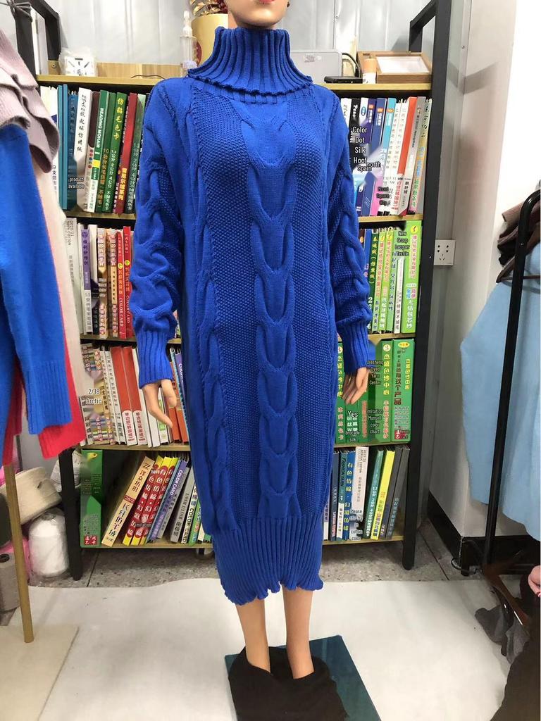 2023 Women's Autumn/Winter Long Loose Knit Sweater with Collar - Solid Color, Casual Style