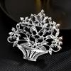 Design Sense Heavy Industry European Full Zirconium Portable Flower Basket Elegant Chic Exquisite Temperament Coat Brooch Accessories