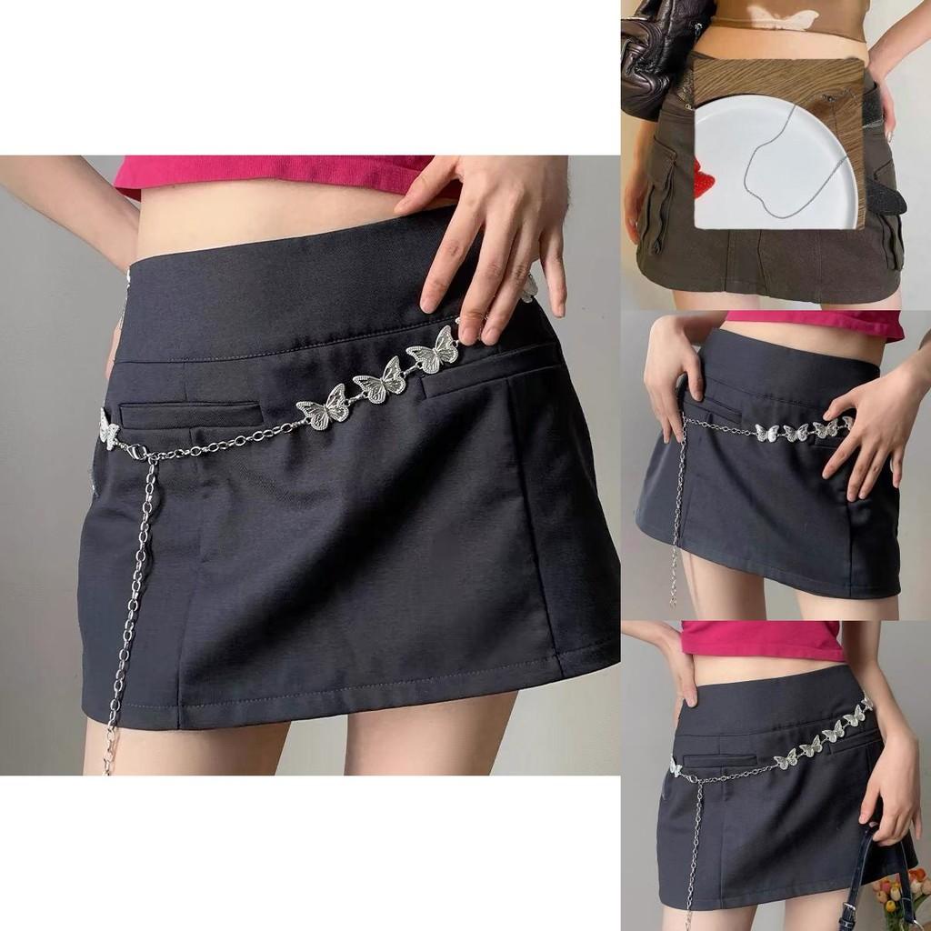 Metal Silver Artistic Waist Chain With Butterfly Accents For Women With Vintage Charm Style And