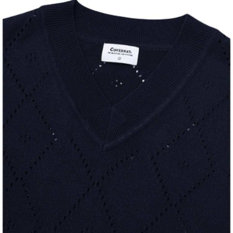 COVERNAT Solid Color Comfortable V-Neck Pullover Straight-Cut Vest Unisex tops Navy-Blue CO2302KT02NA
