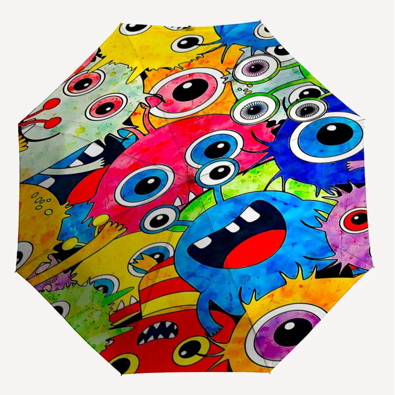 1pc Monster Colorful Automatic Open/Close Umbrella with Windproof, 8-Rib Sturdy Canopy, Durable Ribs, Fashionable Design1243A