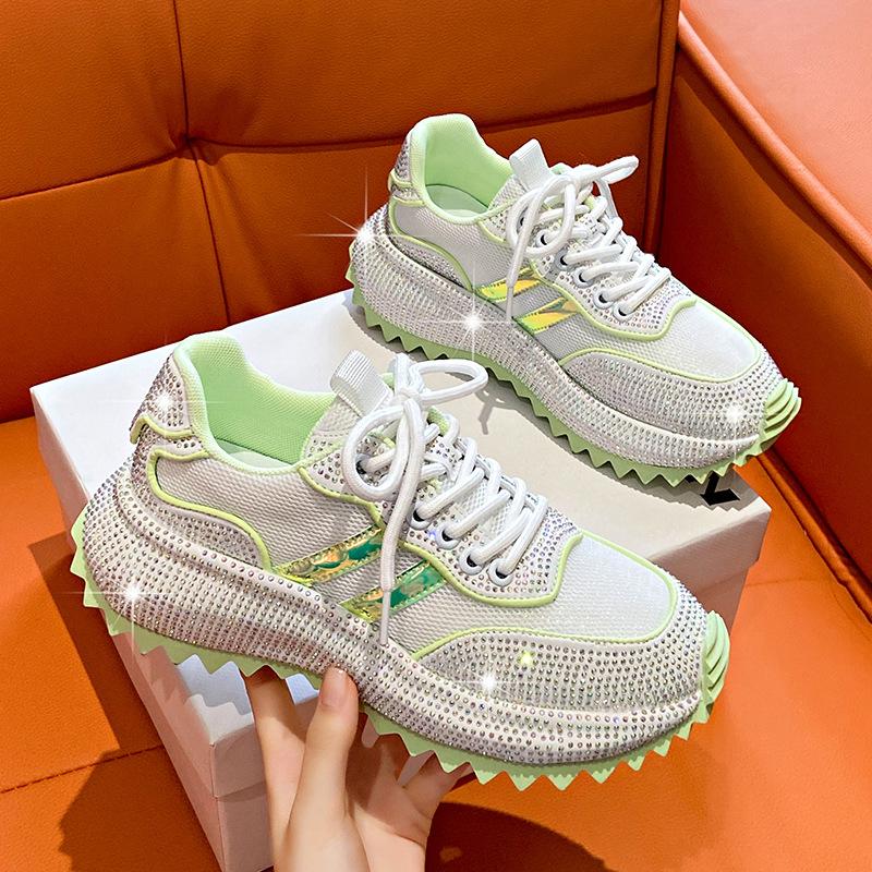 Fashion 2024Women Shoes Rhinestone Women Sneakser Diamond Breathable Luxury Designers Casual Thick Bottoms Dad Shoes Zapatos Mujer