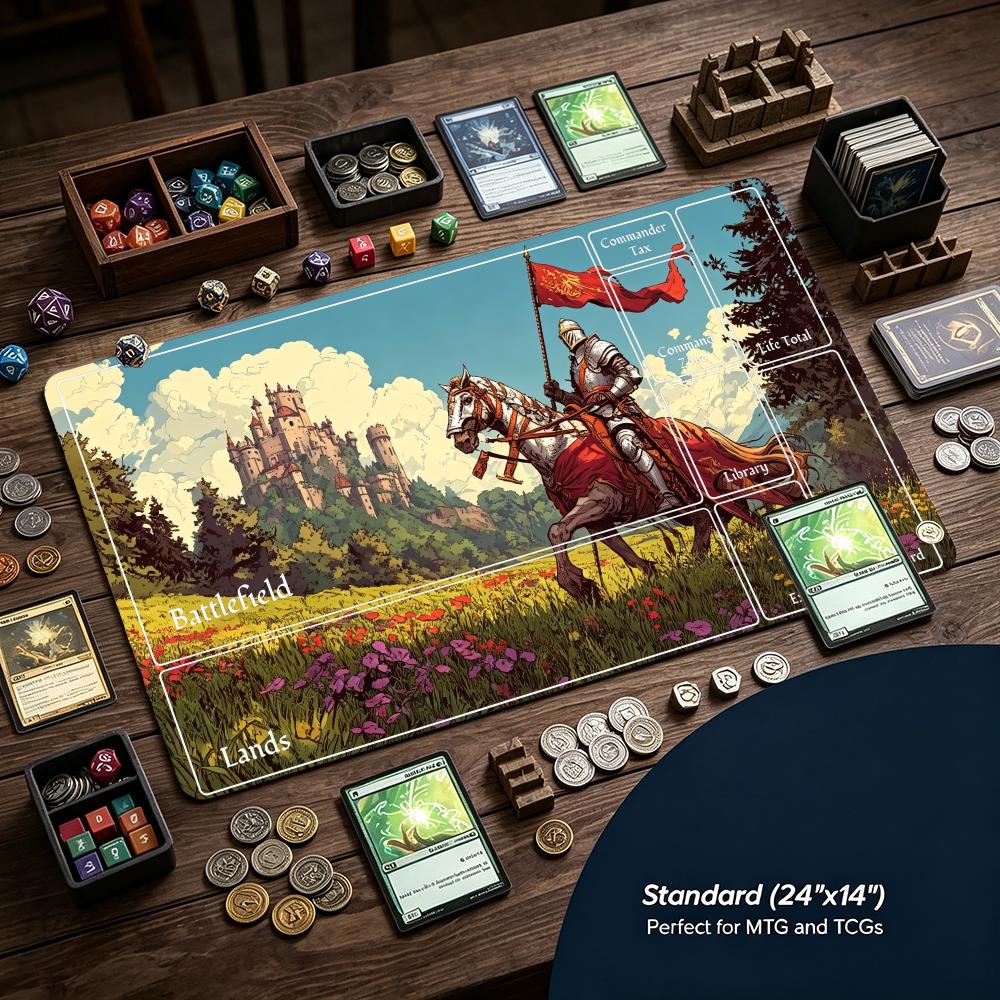 Mittelalterlicher Ritterburg Spielmatte Mauspade Spielmatte 24"X14" MTG TCG Schreibtischmatte für Arbeit Spiel PC Laptop Teppich Teppich Mauspade