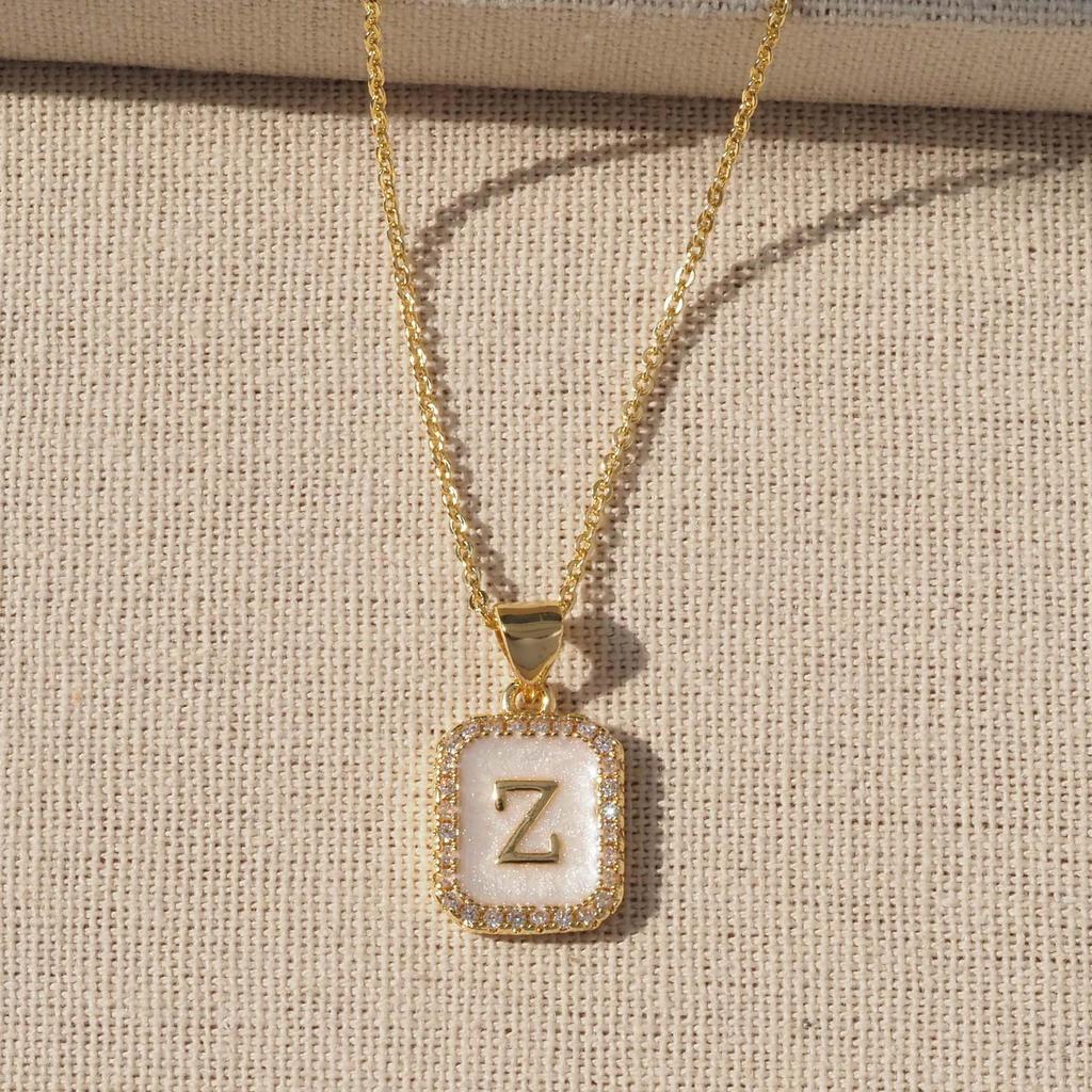 Trendy Gold-Plated A-Z Initial Pendant Necklace with Enamel Finish