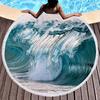 Blue Sea Wave Round Beach Towel with Tassels, Microfiber Beach Blanket Absorbent Quick Dry Soft Pool Towel Portable Picnic Ma