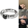 Einzigartiger Japanischer Minimalistischer Gehammerter Schwarzer Zirkonsteinring Für Damen Verstellbare Größe Stilvoller Paarschmuck