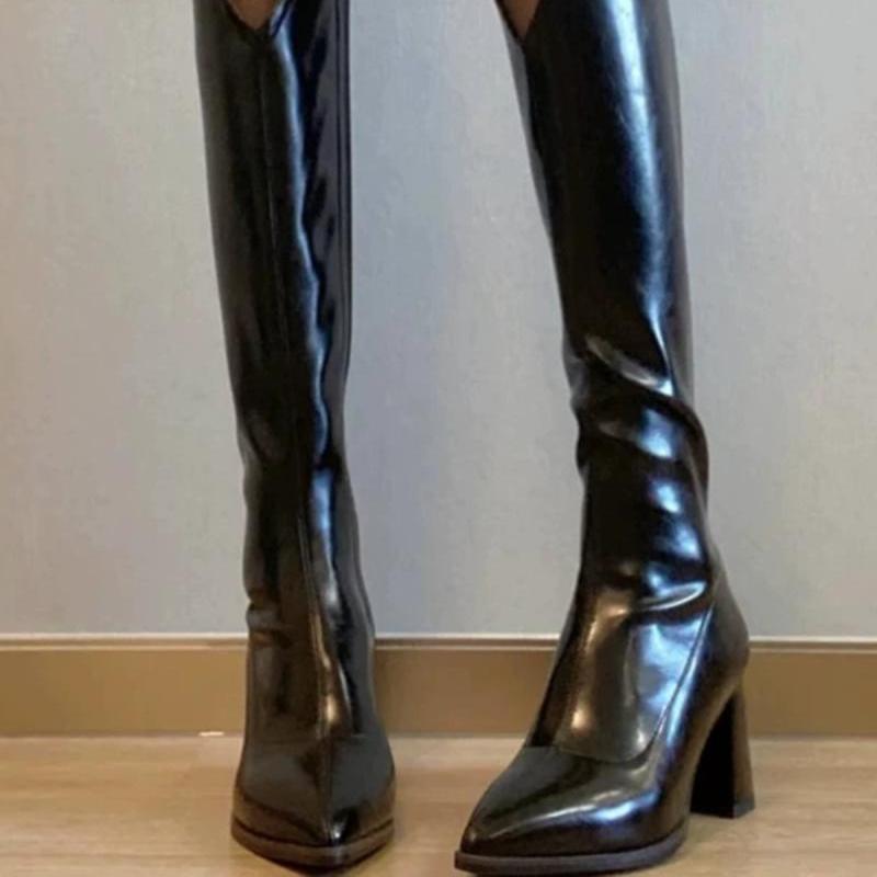 V-Cut Knee-High Boots, Chunky Heel for Petite Women - Versatile Autumn 2025 Rider Boots