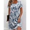 Ladies Casual Floral Print Breathable Round Neck Short Sleeve T-Shirt Dress