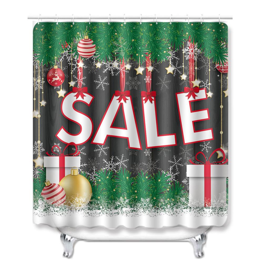 Christmas Shower Curtain Floor Mat Combination Four-Piece Set Bathroom Toilet Carpet Shower Room Mat Foot Mat