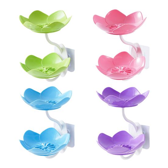 2/4Pcs Soap Box Double-Layer Design Suction Cup Soap Rack No Drilling Installation