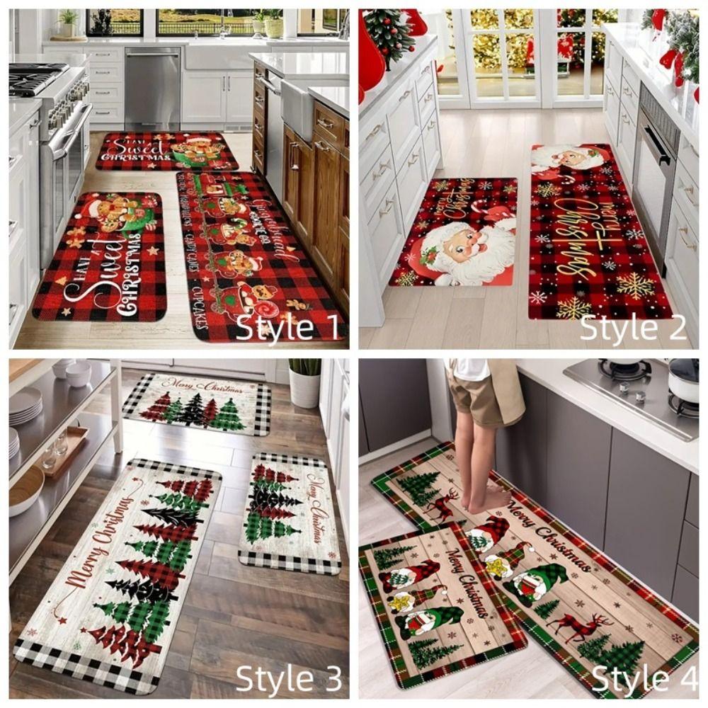 Home Decoration Christmas Kitchen Rugs Santa Claus Xmas Floor Mats  Living Room