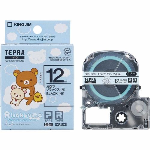 King Jim [Genuine] Tepra PRO Tape Cartridge Rilakkuma (Relax In the Sky Blue) 12mm Black Letters Length 2.5m SGR12CB