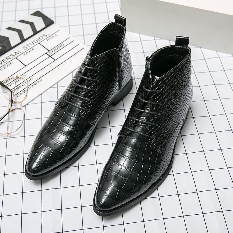 Crocodile Pattern Plus Size Men's Leather High-Top Fashion Formal Boots